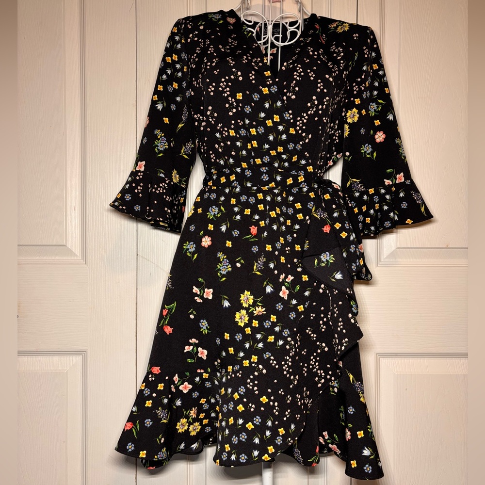 Topshop Black Multicolor Floral Long Sleeve Dress